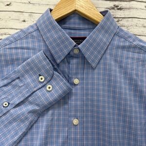 UNTUCKit Shirt Men's Medium Regular Fit Blue Plaid Long Sleeve Performance Nylon